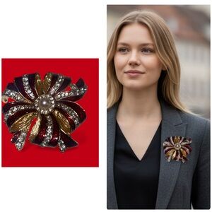 Elegant Gold and Red Brooch